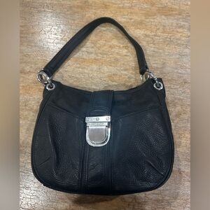 Michael Kors black leather handbag with silver buckle